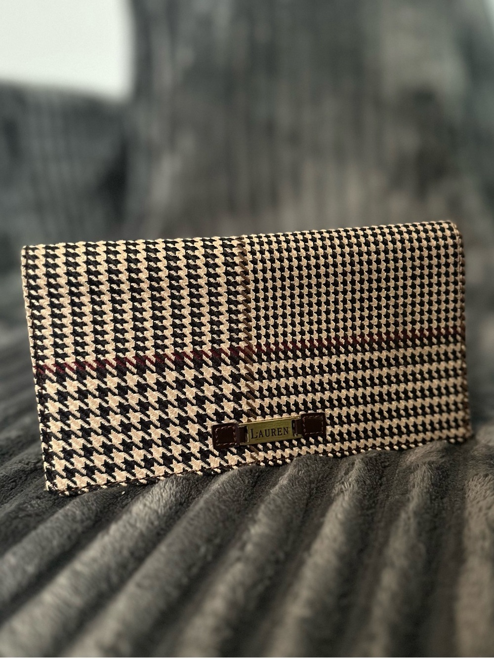 Vintage Ralph Lauren Leather Wallet: Plaid Houndstooth, Snap Closure